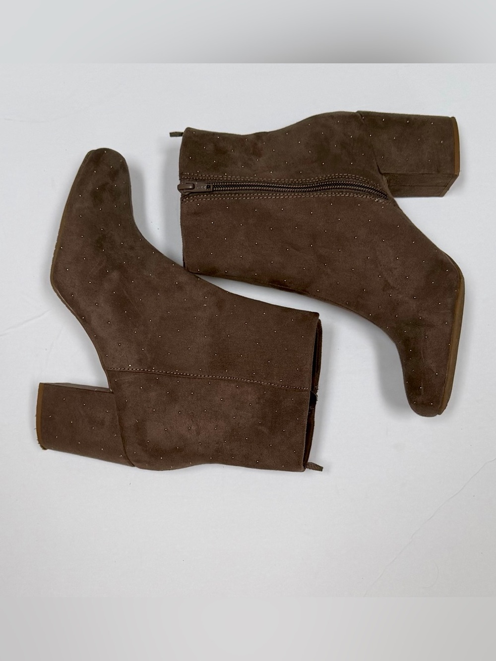 Old Navy Taupe Suede Studded Block Heel Ankle Boots